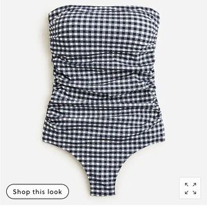 J.Crew Ruched bandeau one-piece in gingham Swimsuit.